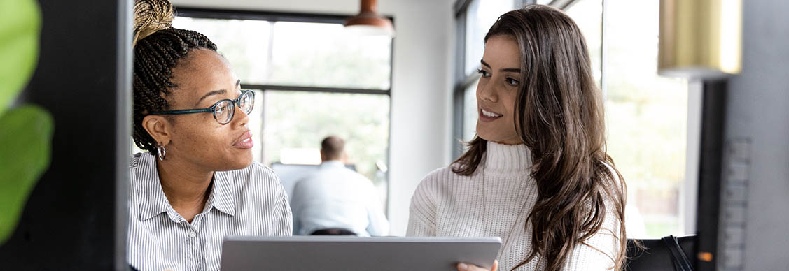 Mid adult female business partners working together